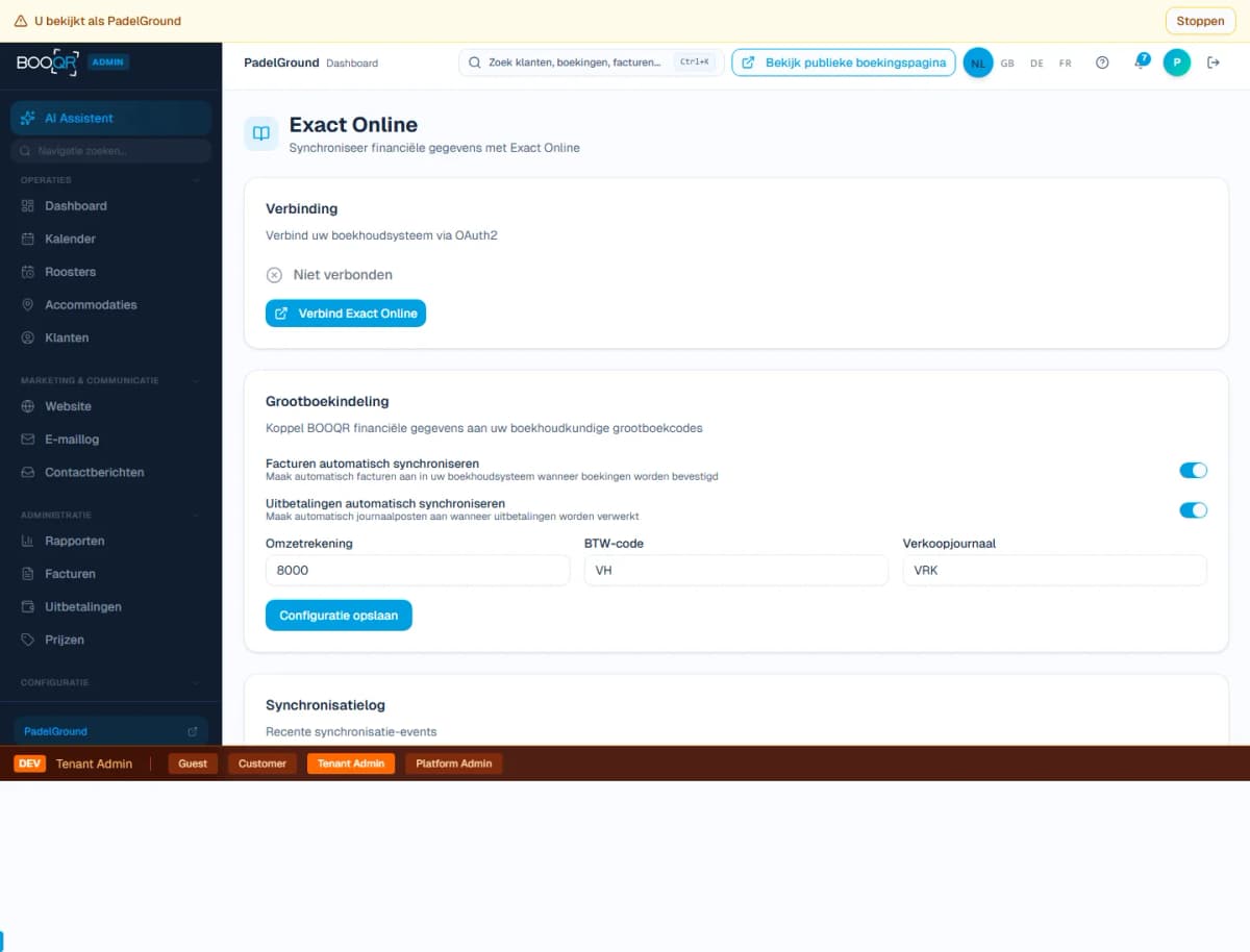 Paramètres de synchronisation comptable