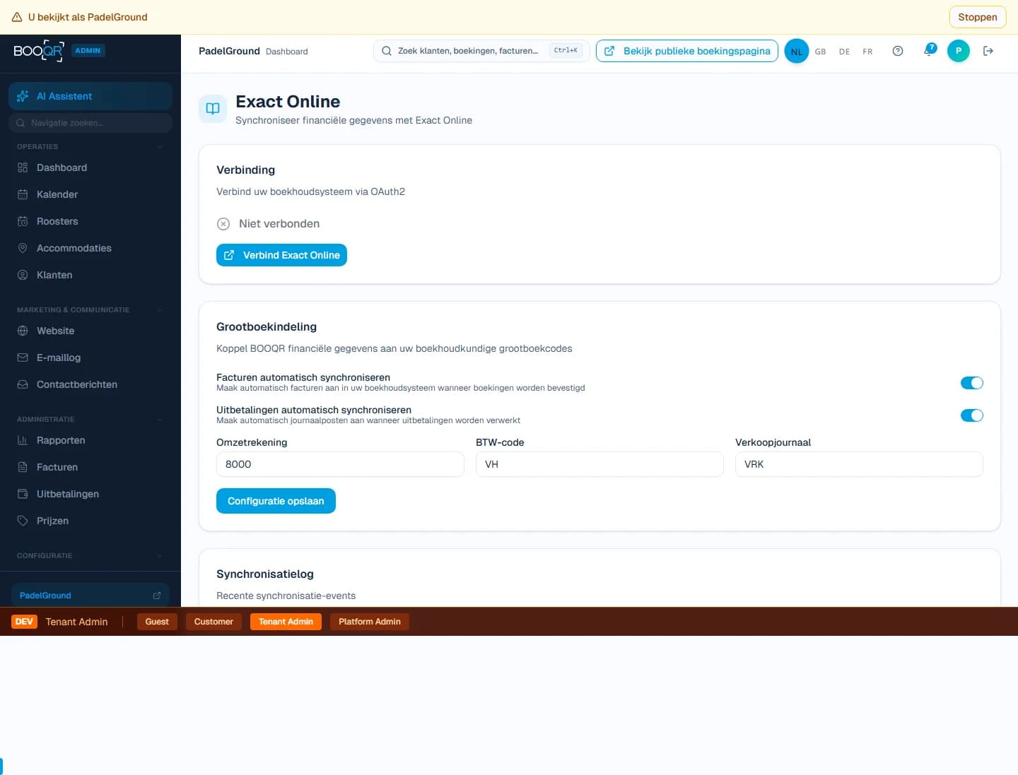 Accounting sync settings