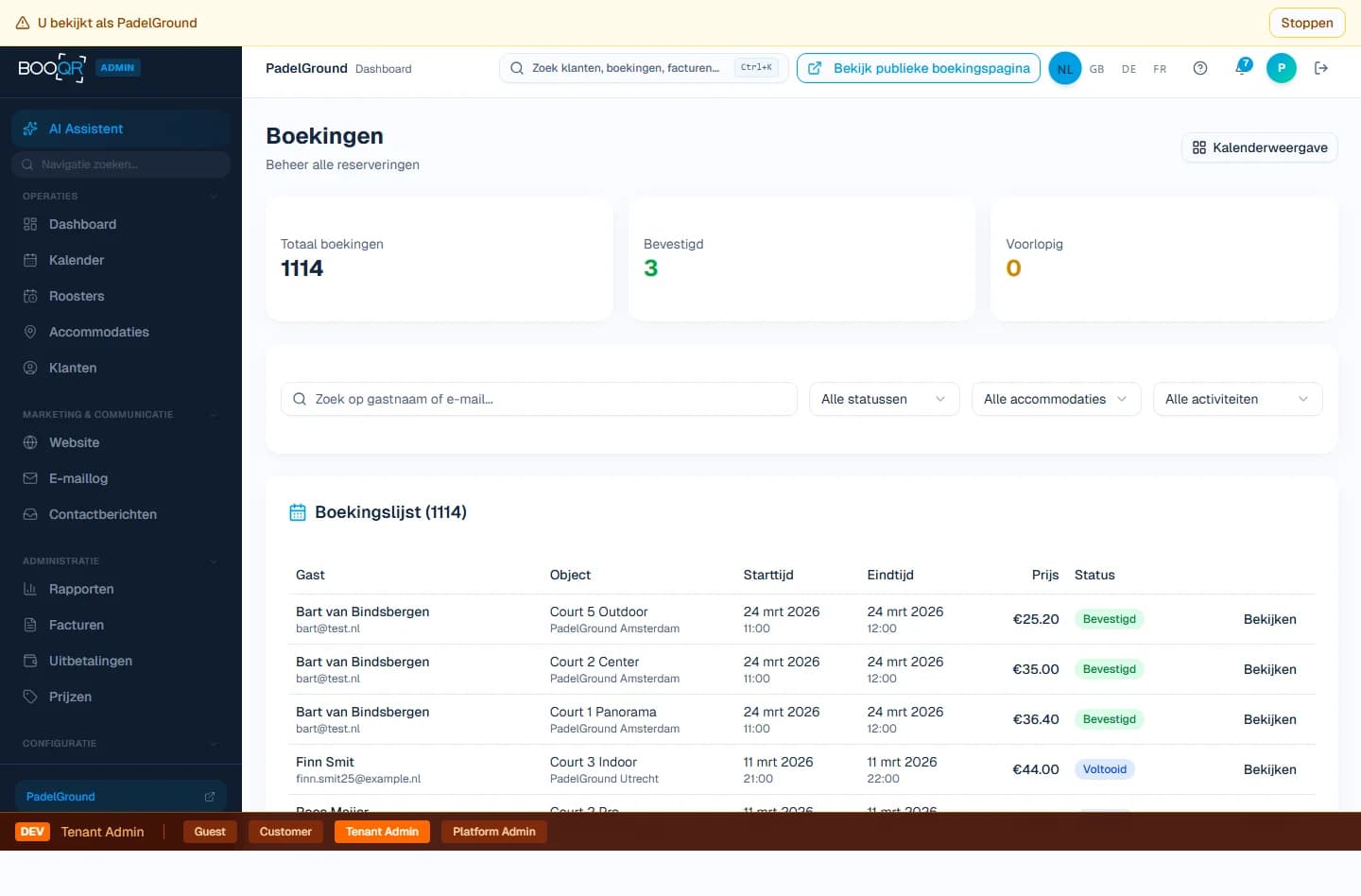 Real-time booking calendar