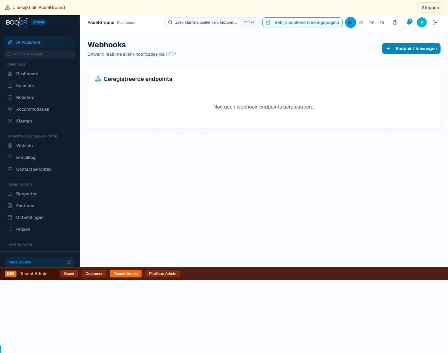 Webhook configuration panel
